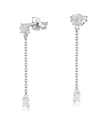 Rectangle Designed CZ Stone With Chain Drop Earring Stud STS-5543